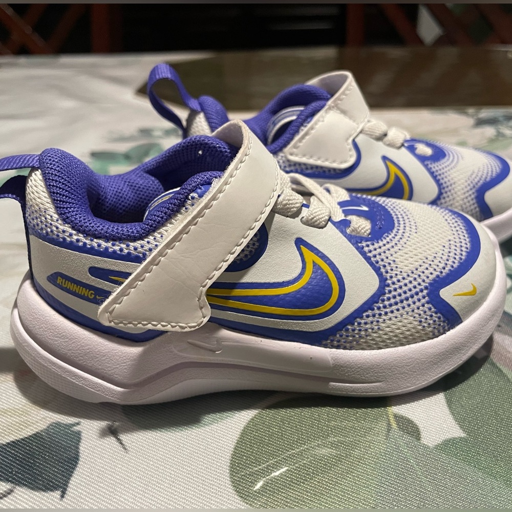 Nike Kids White, Purple & Yellow Velcro Athletic Sneakers